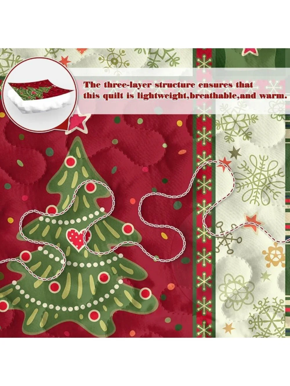 Cozy Christmas Tree Patchwork Queen Quilt Set - 3-Piece Bedspread for Holiday